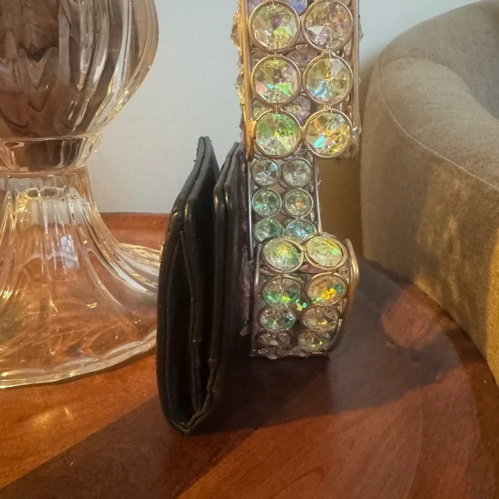Enzo Angiolini Black Leather Clutch with Gold Details / NWT